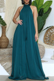 Sexy Casual Solid Backless Turtleneck Loose Jumpsuits