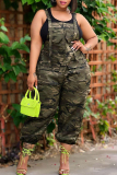 Casual Camouflage Print Patchwork Spaghetti Strap Regular Jumpsuits