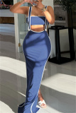 Sexy Patchwork Backless Contrast Spaghetti Strap Sleeveless Two Pieces