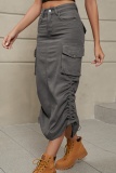 Casual Solid Patchwork Draw String High Waist Skinny Denim Skirts