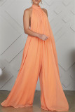 Sexy Casual Solid Backless Turtleneck Loose Jumpsuits