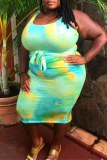 Sexy Print Tie-dye U Neck Vest Plus Size Dresses