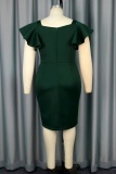 Casual Solid Patchwork With Bow Square Collar Short Sleeve Dress