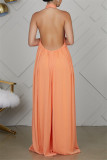 Sexy Casual Solid Backless Turtleneck Loose Jumpsuits