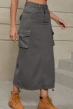 Casual Solid Patchwork Draw String High Waist Skinny Denim Skirts