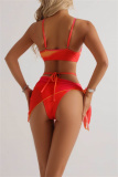 Sexy Print Bandage Backless Swimsuit Three Piece Set (With Paddings)