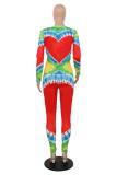 Blue Rainbow Multicolor Casual Print Gradient  Sweatsuits Long Sleeve Two Piece Suits