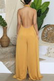 Sexy Casual Solid Backless Turtleneck Loose Jumpsuits