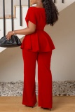 Casual Solid Bandage O Neck Short Sleeve Two Pieces