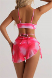 Sexy Print Bandage Backless Swimsuit Three Piece Set (With Paddings)