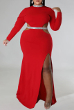 Elegant Hollowed Out Patchwork High Opening Zipper O Neck Long Plus Size Dresses