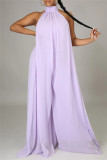 Sexy Casual Solid Backless Turtleneck Loose Jumpsuits