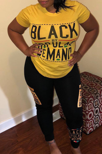 Casual Print Basic O Neck Plus Size Two Pieces