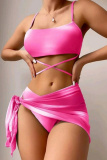 Sexy Print Bandage Backless Swimsuit Three Piece Set (With Paddings)