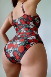 Sexy Skull Head Print Hollowed Out Backless Swimwears (With Paddings)