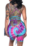 Green Rainbow Color Sexy Tie-dyed Coloured drawing bandage Sleeveless Wrapped Rompers