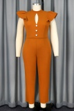 Casual Solid Hollowed Out Patchwork Half A Turtleneck Skinny Jumpsuits