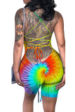 purple Rainbow Color Sexy Tie-dyed Coloured drawing bandage Sleeveless Wrapped Rompers