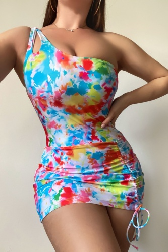 Print Draw String Frenulum Backless Swimwears (With Paddings)