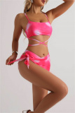 Sexy Print Bandage Backless Swimsuit Three Piece Set (With Paddings)