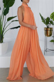 Sexy Casual Solid Backless Turtleneck Loose Jumpsuits