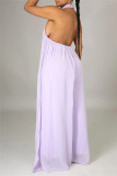 Sexy Casual Solid Backless Turtleneck Loose Jumpsuits