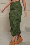 Casual Solid Patchwork Draw String High Waist Skinny Denim Skirts