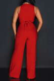 Casual Solid Bandage Patchwork O Neck Sleeveless Two Pieces