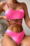 Sexy Print Bandage Backless Swimsuit Three Piece Set (With Paddings)
