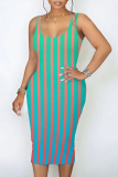 Casual Gradient Striped Contrast U Neck Printed Dresses