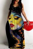 Sexy Casual Print Backless Spaghetti Strap Long Dresses