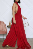 Sexy Casual Solid Backless Turtleneck Loose Jumpsuits