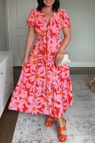 Casual Print Patchwork V Neck Long Dresses
