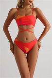 Sexy Print Bandage Backless Swimsuit Three Piece Set (With Paddings)