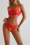 Sexy Print Bandage Backless Swimsuit Three Piece Set (With Paddings)