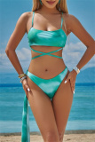 Sexy Print Bandage Backless Swimsuit Three Piece Set (With Paddings)