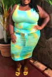 Sexy Print Tie-dye U Neck Vest Plus Size Dresses