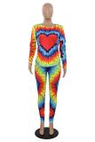 Green Rainbow Multicolor Casual Print Gradient  Sweatsuits Long Sleeve Two Piece Suits