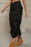Casual Solid Patchwork Draw String High Waist Skinny Denim Skirts