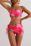Sexy Print Bandage Backless Swimsuit Three Piece Set (With Paddings)