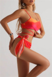 Sexy Print Bandage Backless Swimsuit Three Piece Set (With Paddings)