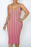 Casual Gradient Striped Contrast U Neck Printed Dresses