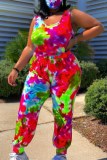 Casual Print Tie-dye U Neck Plus Size Jumpsuits