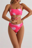 Sexy Print Bandage Backless Swimsuit Three Piece Set (With Paddings)