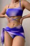 Sexy Print Bandage Backless Swimsuit Three Piece Set (With Paddings)