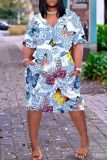 Casual Print Basic V Neck Short Sleeve Short Sleeve Dress