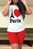 Casual Letter Geometric Print O Neck Short Sleeve Two Pieces