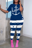 Casual Print Basic O Neck Short Sleeve Two Pieces