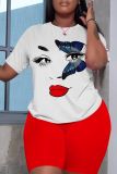 Casual Print Basic O Neck Short Sleeve Two Pieces