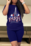Casual Letter Geometric Print O Neck Short Sleeve Two Pieces